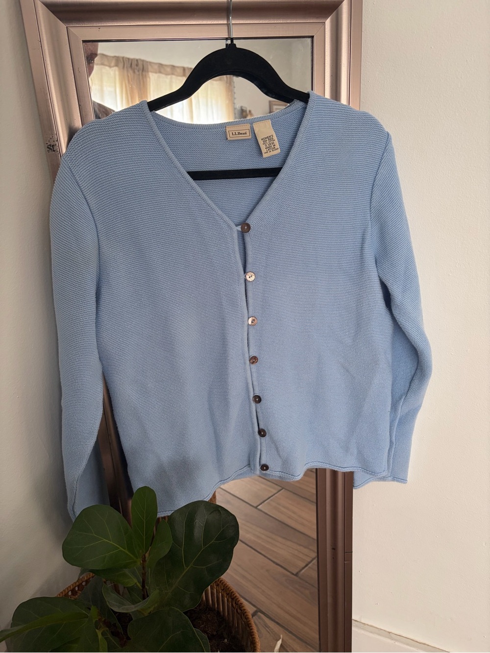 Vintage L.L.Bean Cardigan Women’s Small Light Blue 100% Cotton Knit Preppy